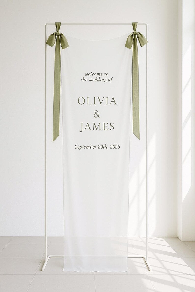 Personalized Sheer Wedding Sign, Custom Romantic Wedding Banner with Names, Wedding Ceremony Decor