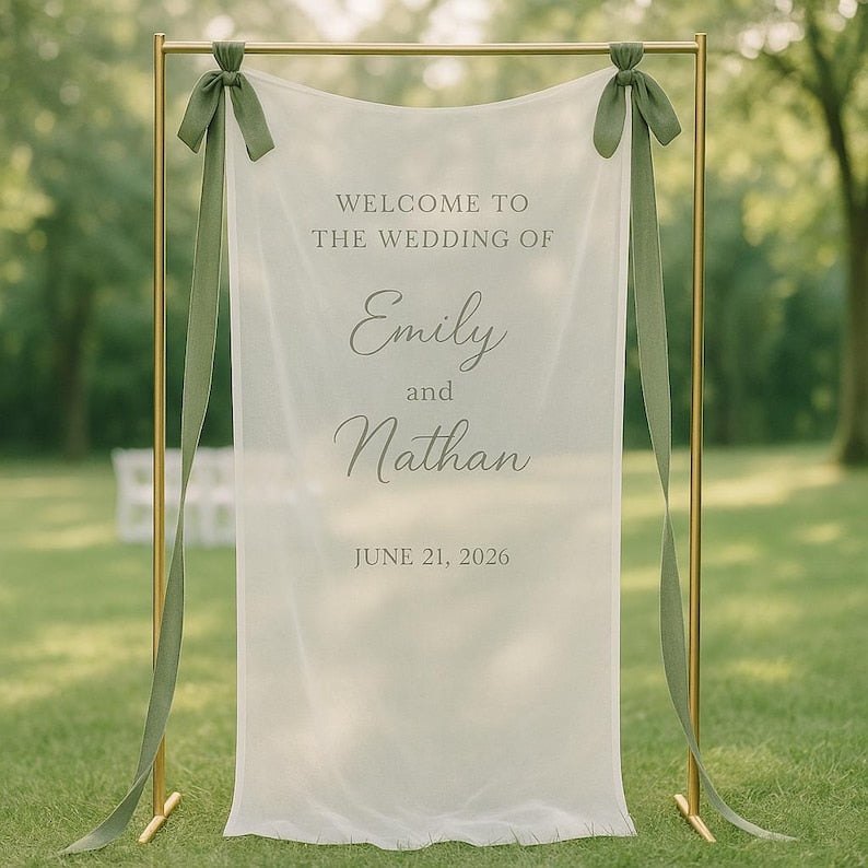Personalized Sheer Wedding Sign, Custom Romantic Wedding Banner with Names, Wedding Ceremony Decor