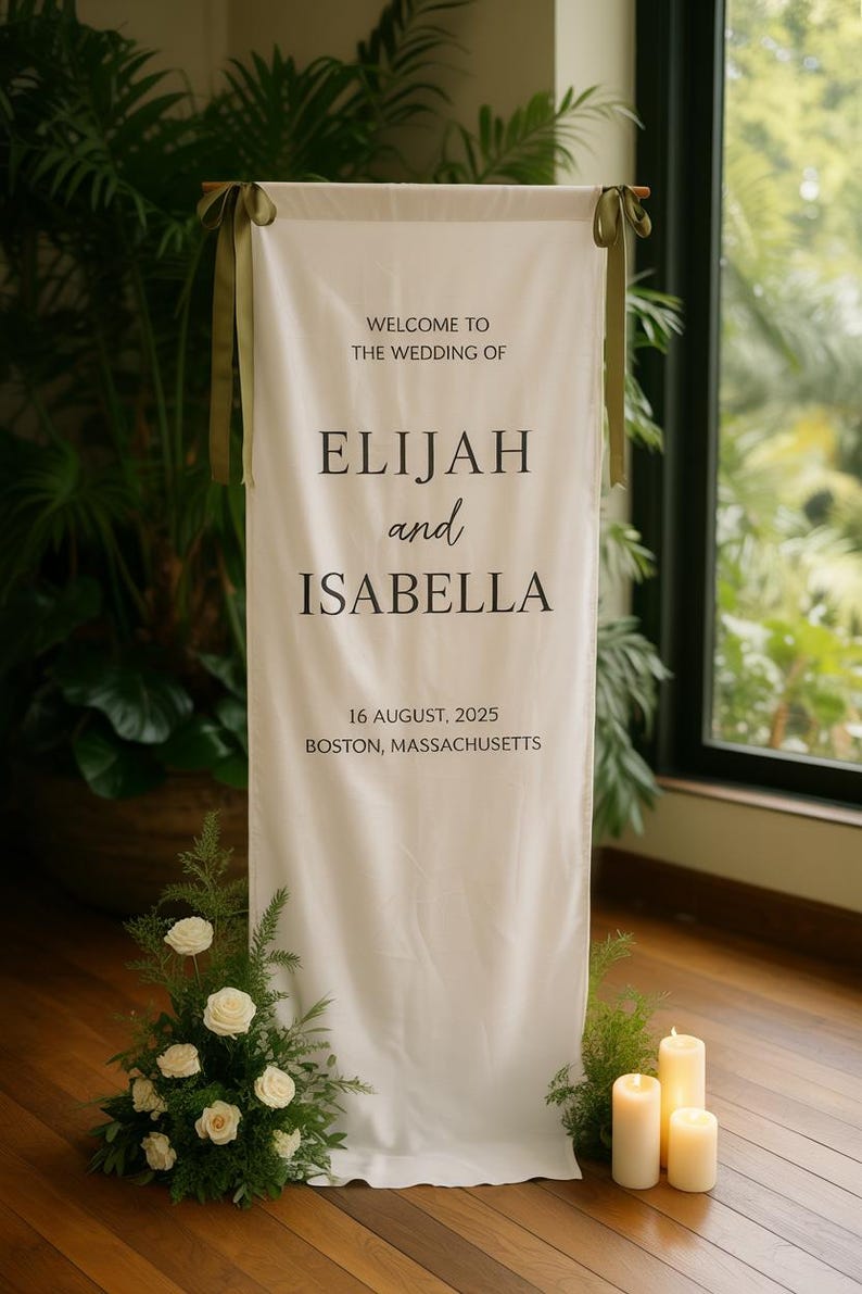 Personalized Fabric Wedding Sign, Custom Linen Banner with Names, Wedding Ceremony Decor