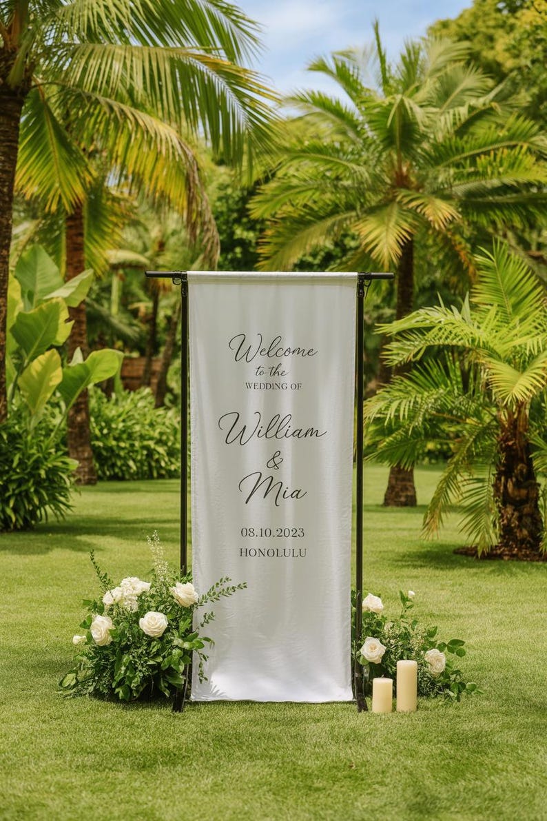 Personalized Fabric Wedding Sign, Custom Linen Banner with Names, Wedding Ceremony Decor