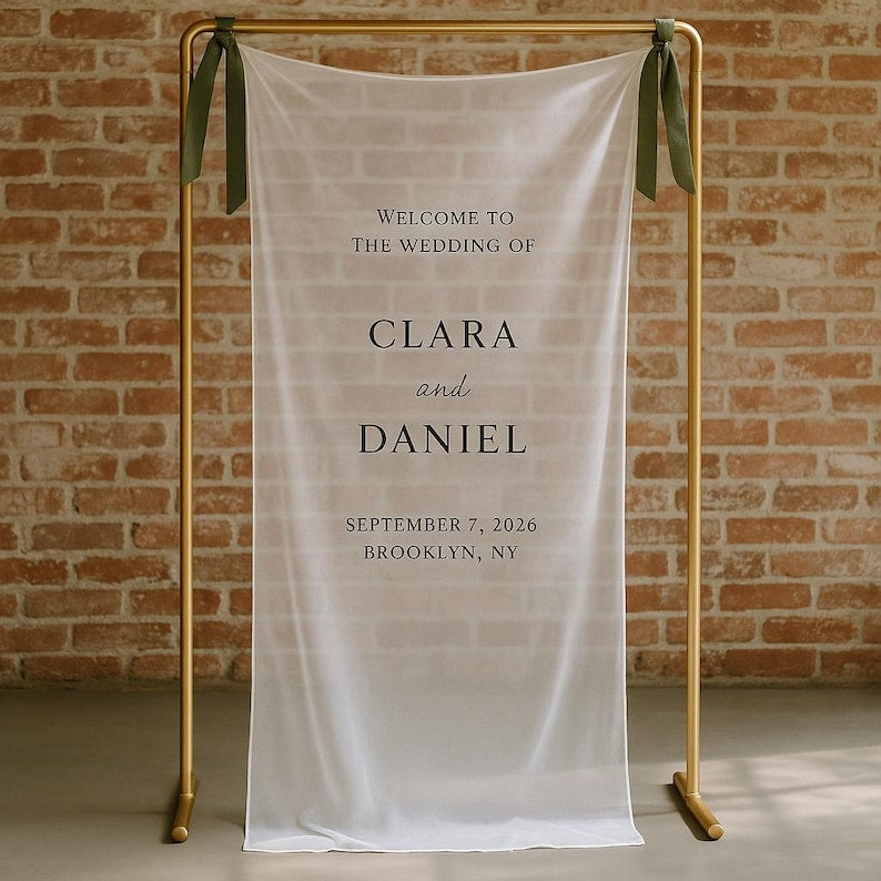 Personalized Sheer Wedding Sign, Custom Romantic Wedding Banner with Names, Wedding Ceremony Decor