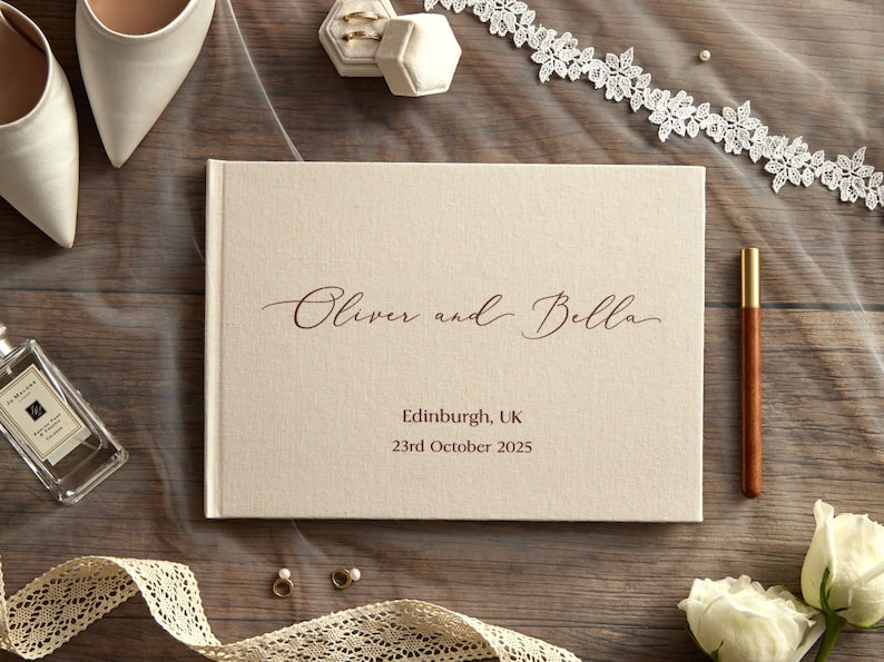 Custom Linen Wedding Guest Book, Engagement Scrapbook, Anniversary Gift, Wedding Keepsake