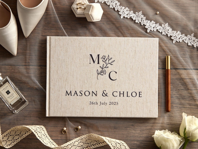 Custom Linen Wedding Guest Book, Engagement Scrapbook, Anniversary Gift, Wedding Keepsake