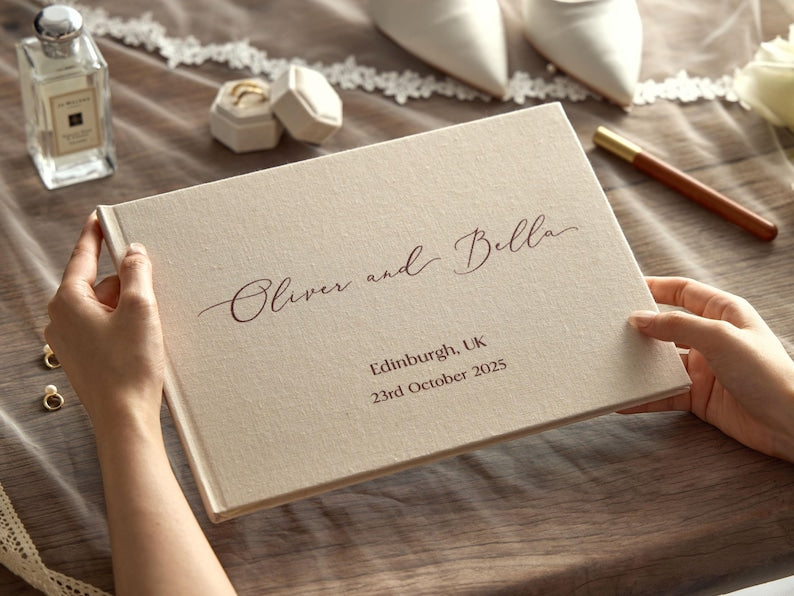 Custom Linen Wedding Guest Book, Engagement Scrapbook, Anniversary Gift, Wedding Keepsake