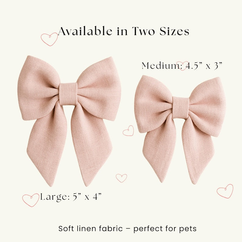 Personalized Linen Dog Bow, Embroidered Name Pet Collar Bowtie for Wedding, Proposal, Engagement