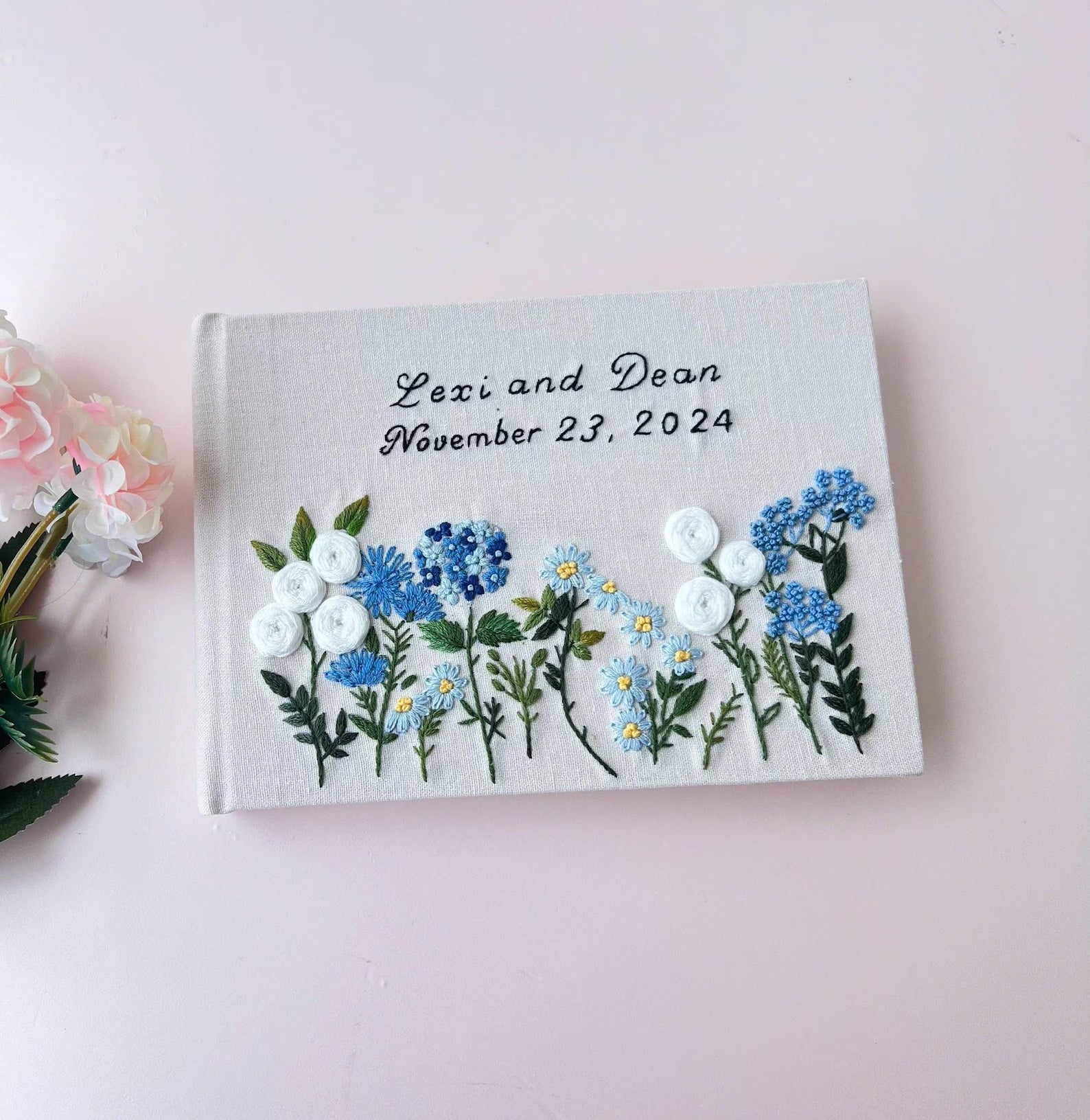 Custom Linen Wedding Guest Book, Engagement Scrapbook, Anniversary Gift, Bridal Shower Guest Book