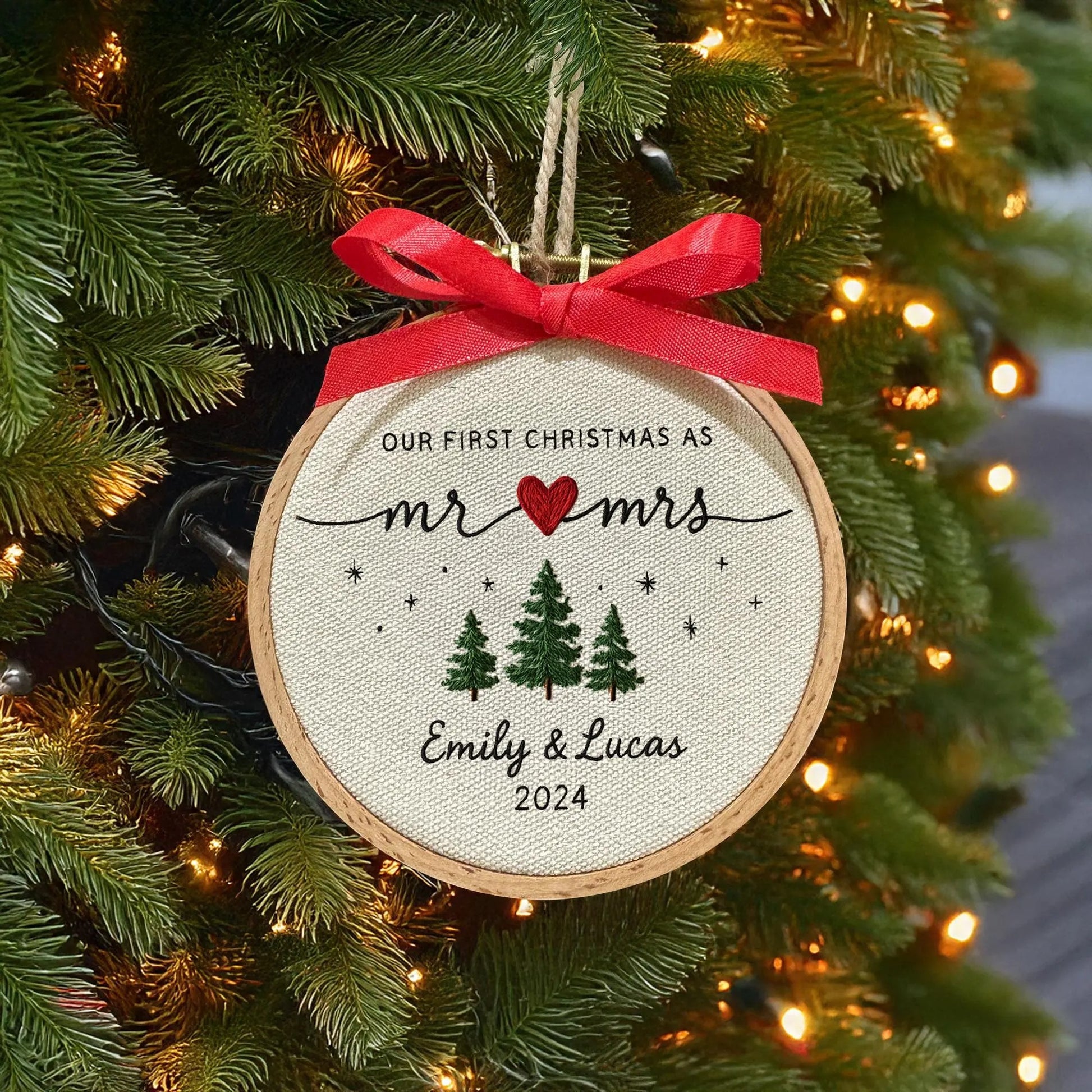 Cutsomize First Christmas as Mr & Mrs Ornament, Custom Embroidered Hoop, Wedding Gift, Couples Christmas Decoration