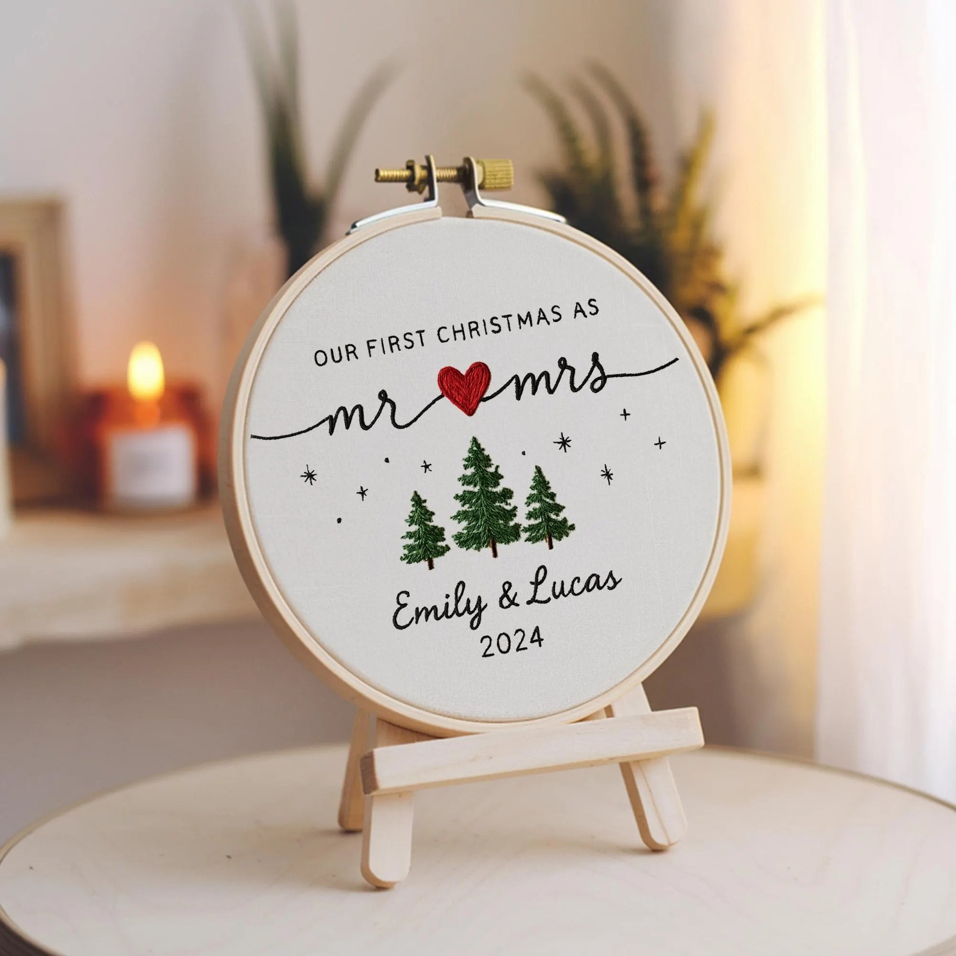 Cutsomize First Christmas as Mr & Mrs Ornament, Custom Embroidered Hoop, Wedding Gift, Couples Christmas Decoration