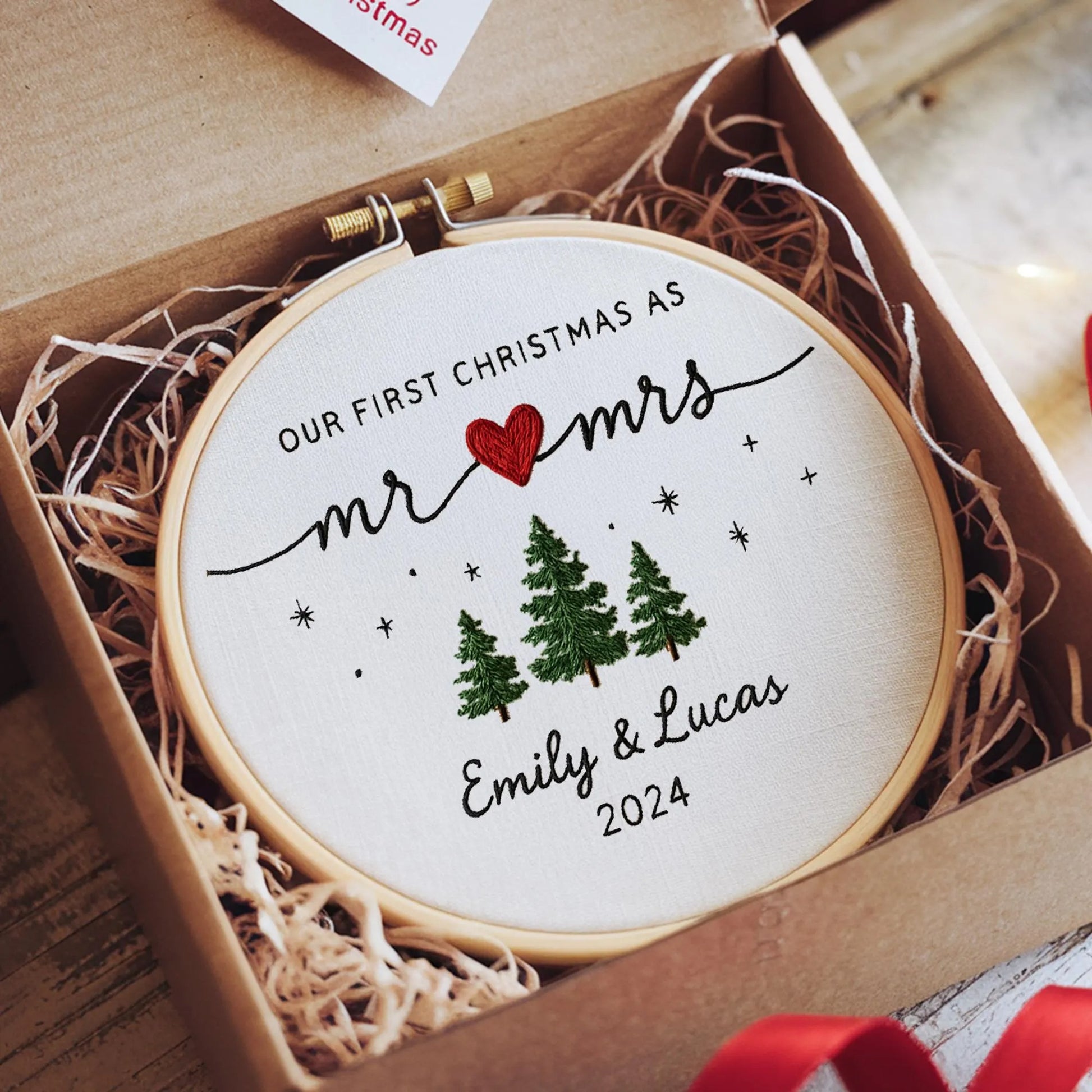 Cutsomize First Christmas as Mr & Mrs Ornament, Custom Embroidered Hoop, Wedding Gift, Couples Christmas Decoration