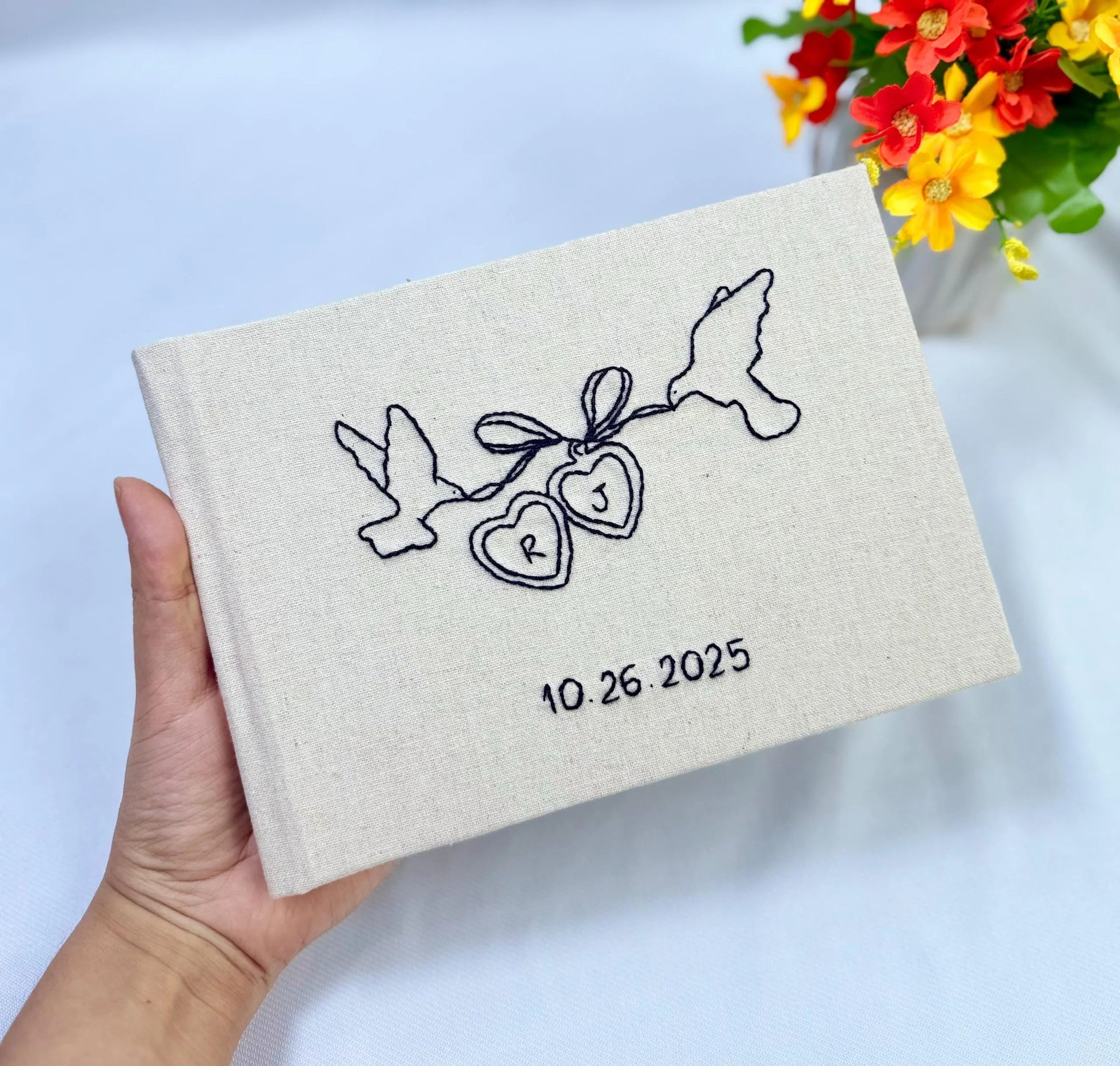 Personalize Linen Wedding Guest Book, Engagement Scrapbook, Anniversary Gift, Wedding Keepsake