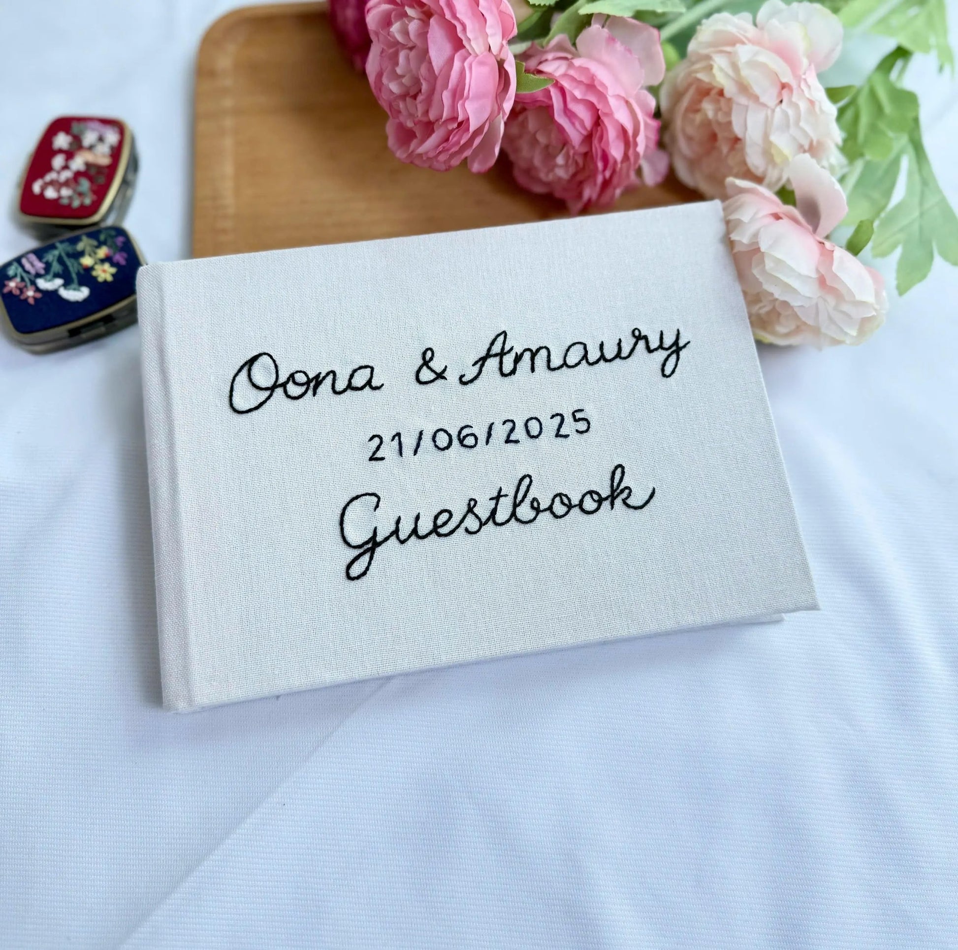 Personalize Linen Wedding Guest Book, Engagement Scrapbook, Anniversary Gift, Wedding Keepsake