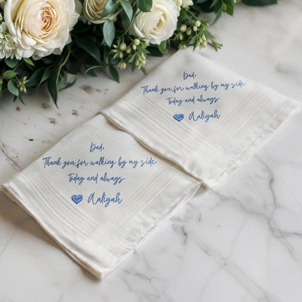 Custom Embroidered Handwritten Handkerchief, Groom And Bridal Handkerchief, Wedding Keepsake Napkin, Wedding Day Handkerchief