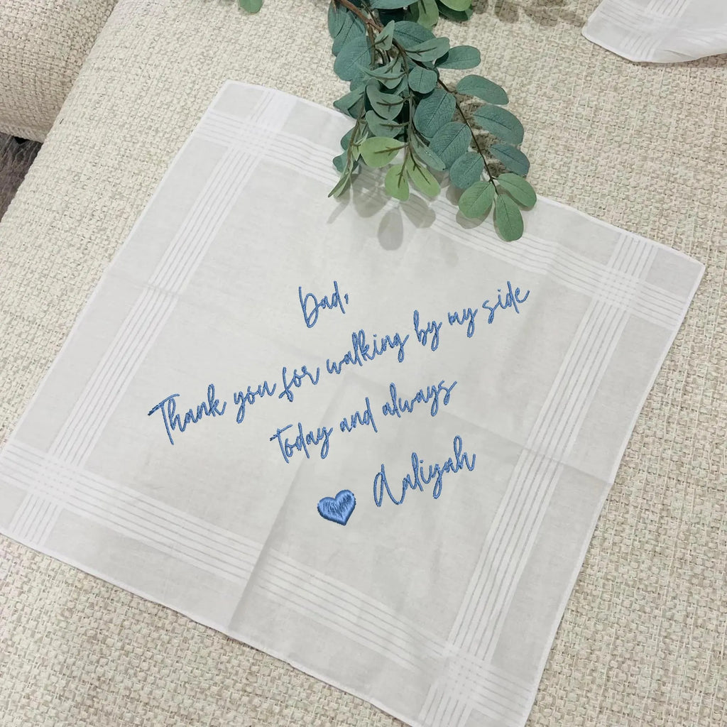 Custom Embroidered Handwritten Handkerchief, Groom And Bridal Handkerchief, Wedding Keepsake Napkin, Wedding Day Handkerchief