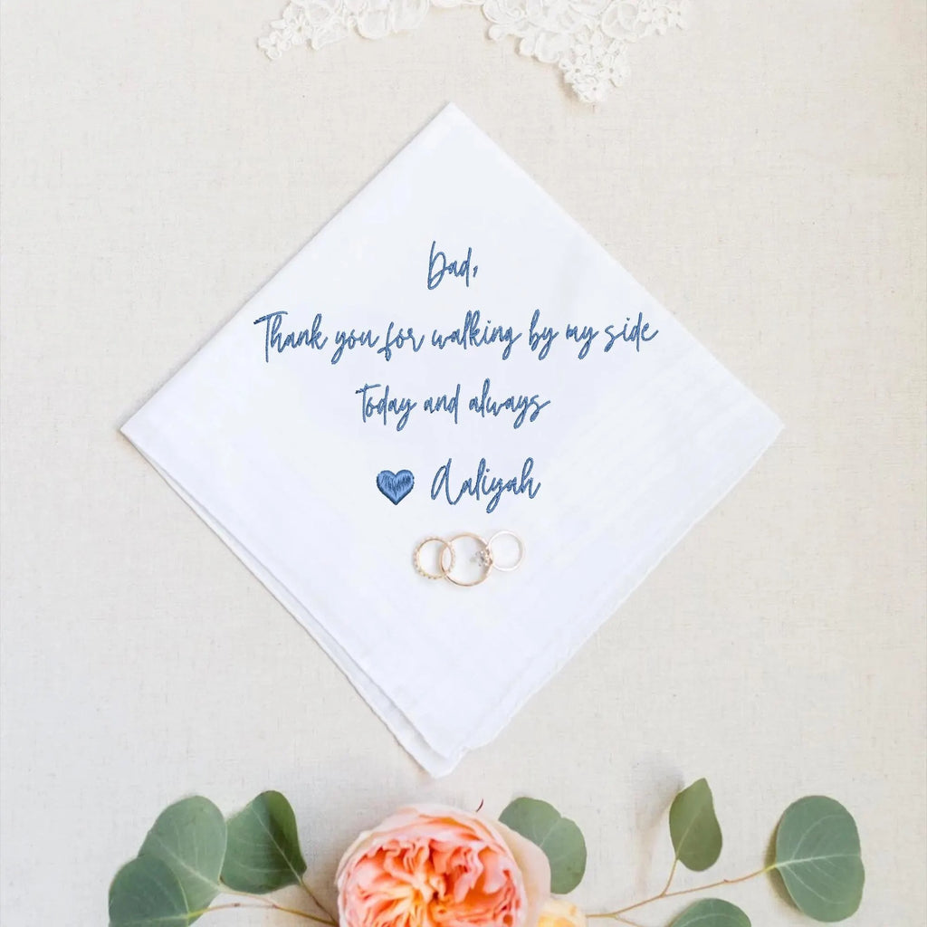 Custom Embroidered Handwritten Handkerchief, Groom And Bridal Handkerchief, Wedding Keepsake Napkin, Wedding Day Handkerchief