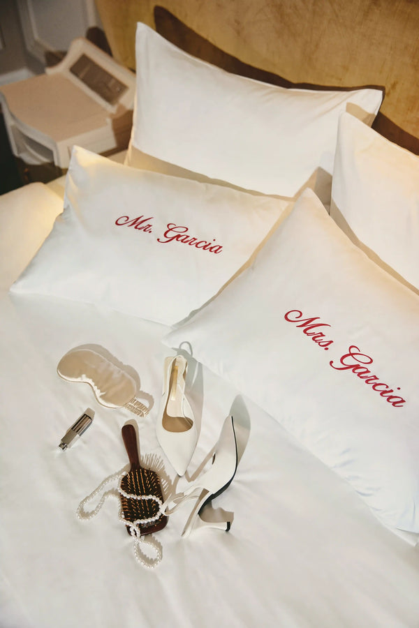 Personalized Embroidered Cotton Pillowcase by Meezily – front view showcasing the personalized embroidery on soft cotton fabric
