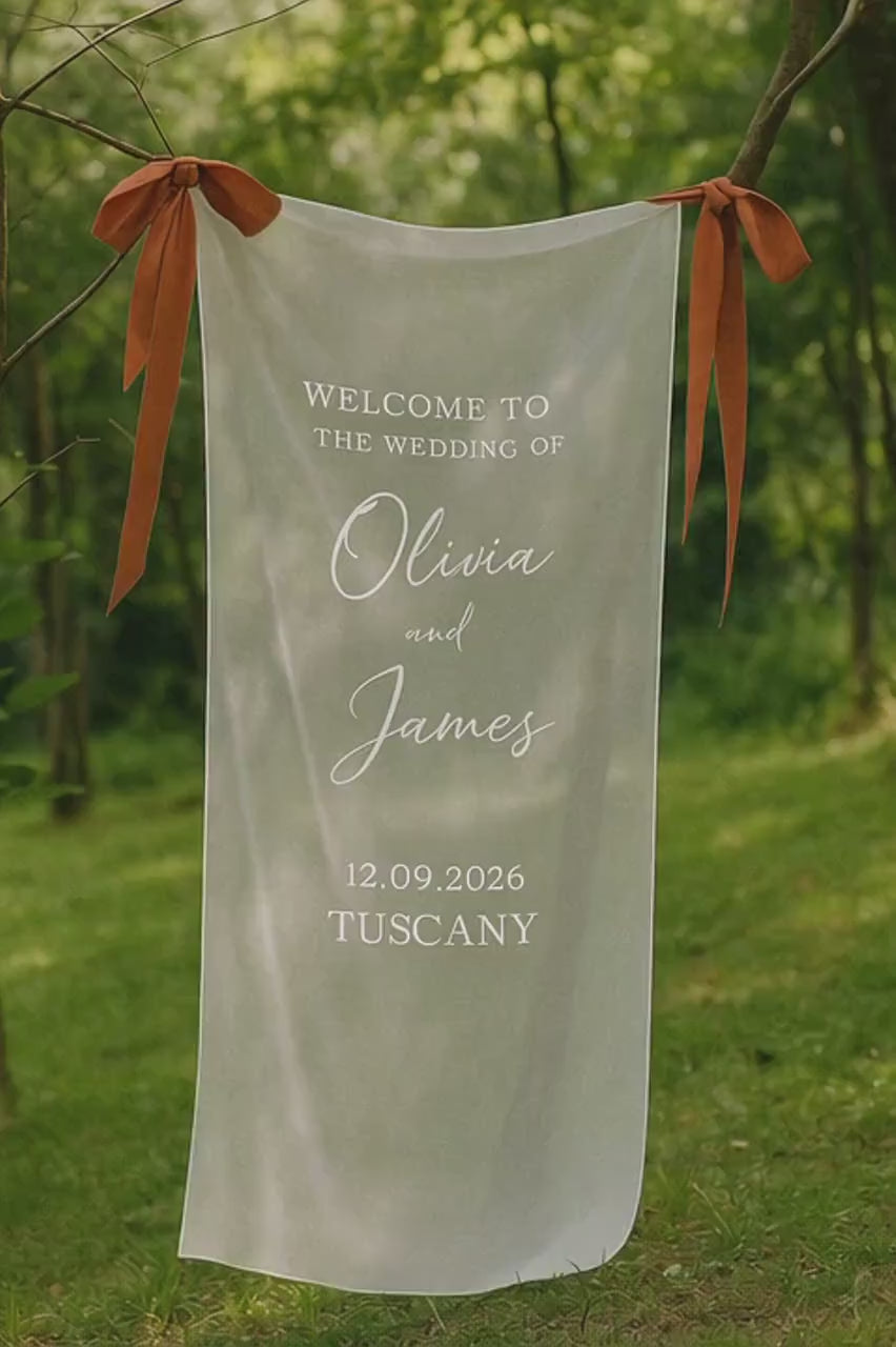 Personalized Sheer Wedding Sign, Custom Romantic Wedding Banner with Names, Wedding Ceremony Decor