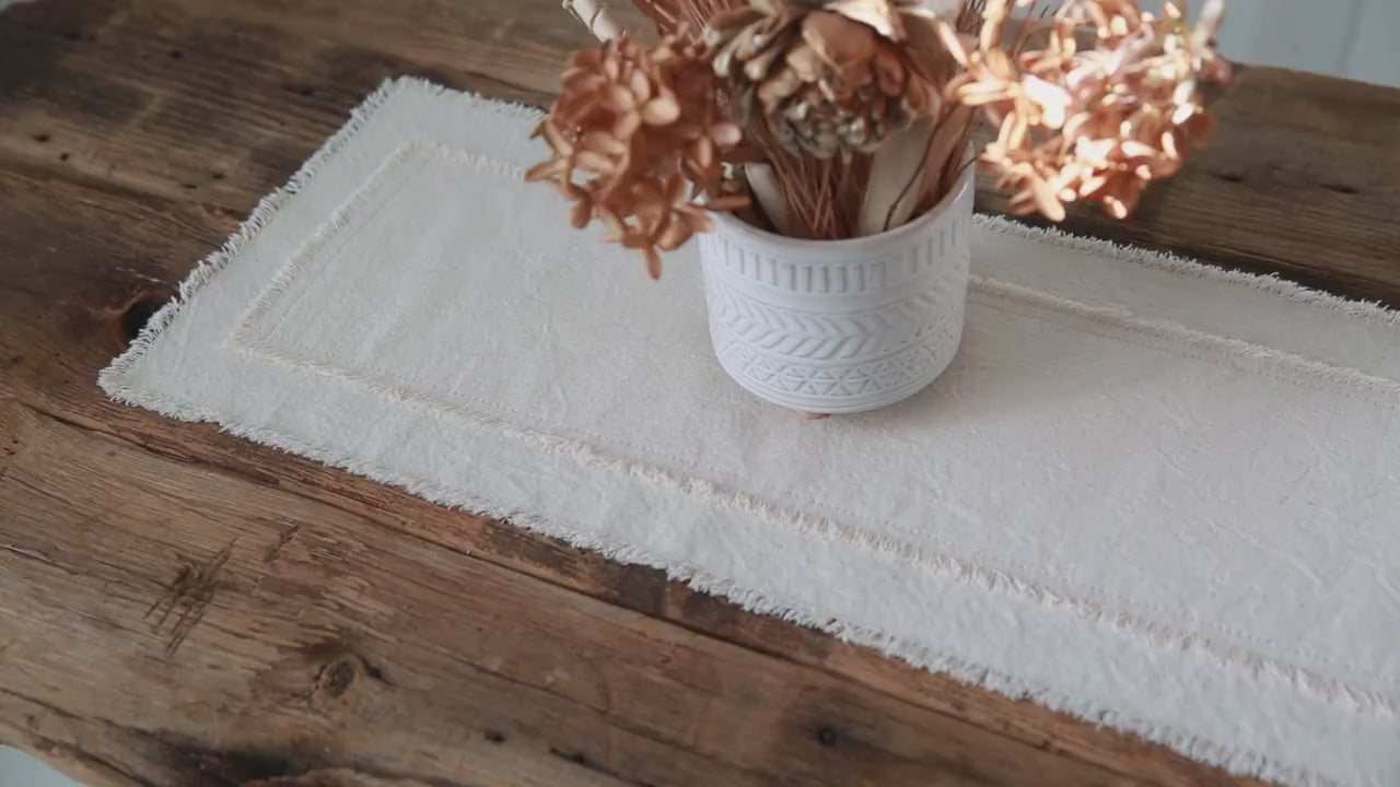 Small Rustic Frayed Edges Table Runner, Handmade Table Runner, Holiday Runner, Gift For Mom, Gift For Her