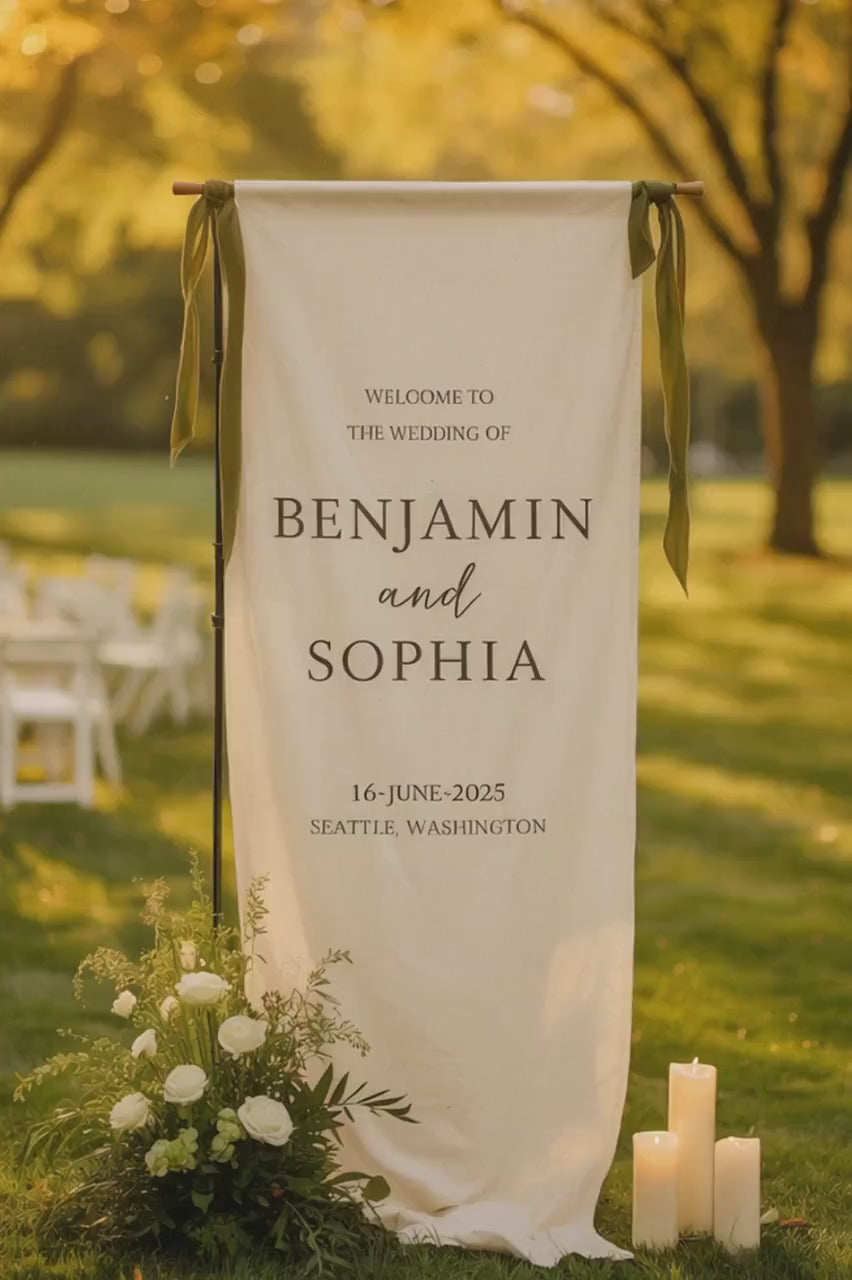 Personalized Fabric Wedding Sign, Custom Linen Banner with Names, Wedding Ceremony Decor
